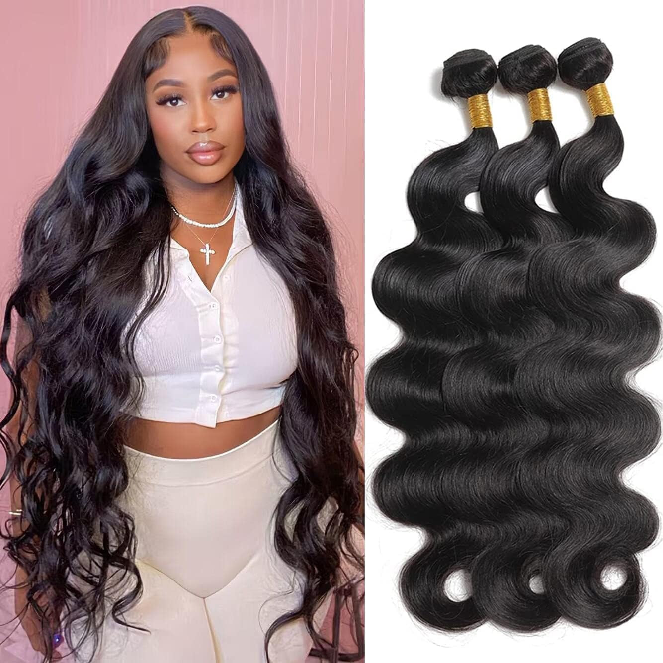 Body Wave Bundles Human Hair Brazilian Hair Bundles Real Human Hair Bundles Body Wave Virgin Human Hair Bundles Black Bundles Human Hair Curly Bundles Human Hair Weave Bundles (18 20 22In)