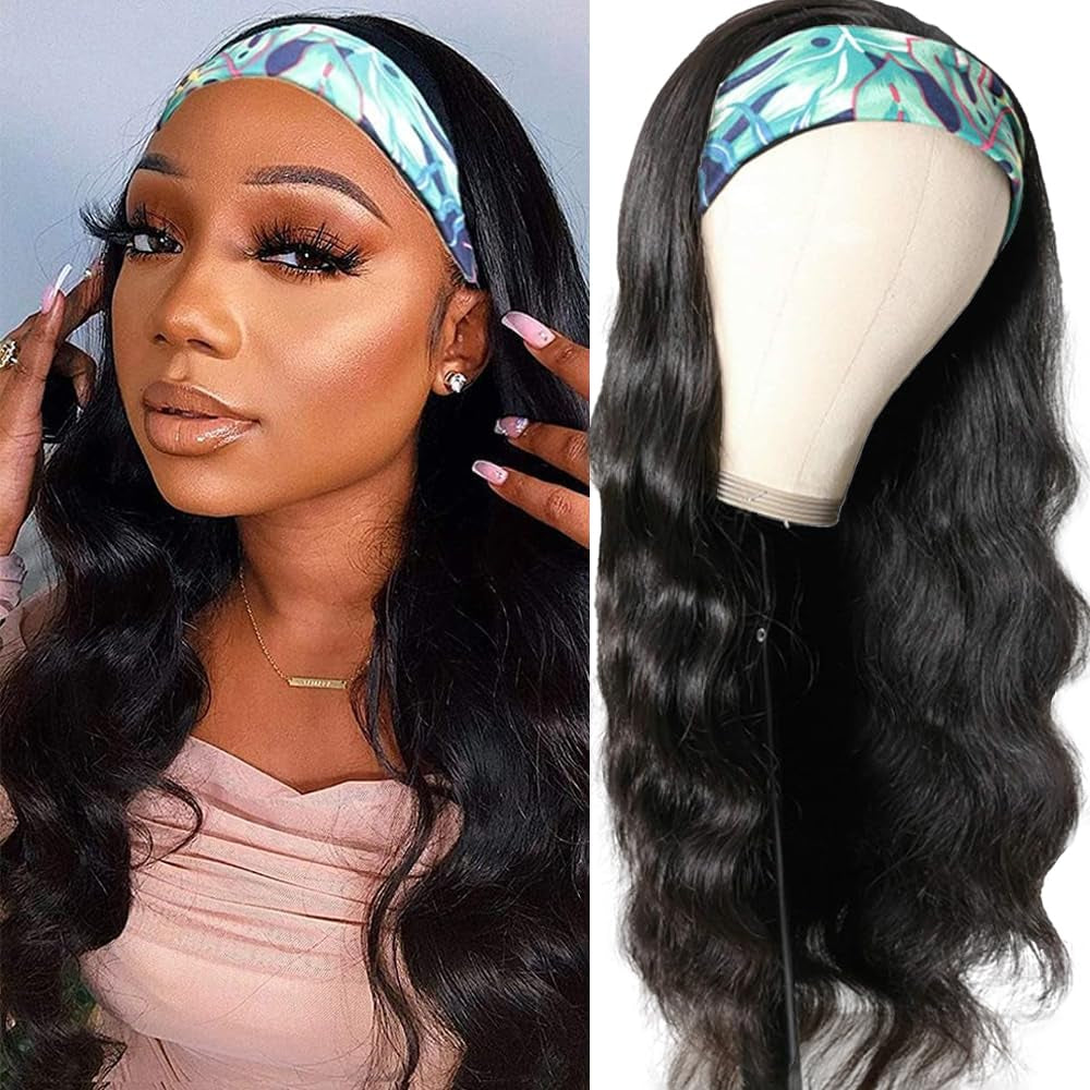 Body Wave Headband Wig Human Hair for Black Women 22 Inch None Lace Front Wig Human Hair Wear and Go Glueless Wigs Machine Made Brazilian Virgin Body Wave Human Hair Wigs Natural Color