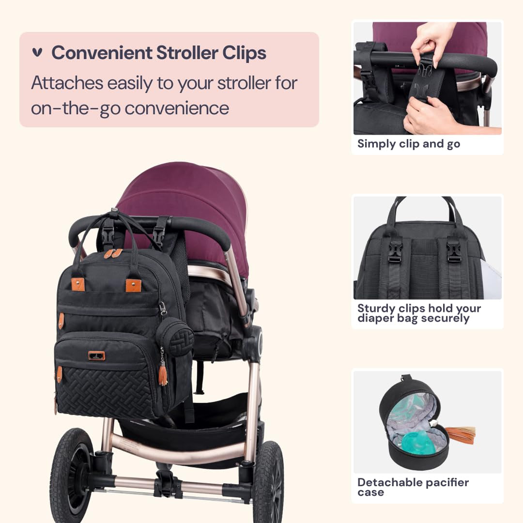 Diaper Bag Backpack - Baby Essentials Travel Tote - Multi Function Waterproof Diaper Bag, Travel Essentials Baby Bag with Changing Pad, Stroller Straps & Pacifier Case - Unisex, Black