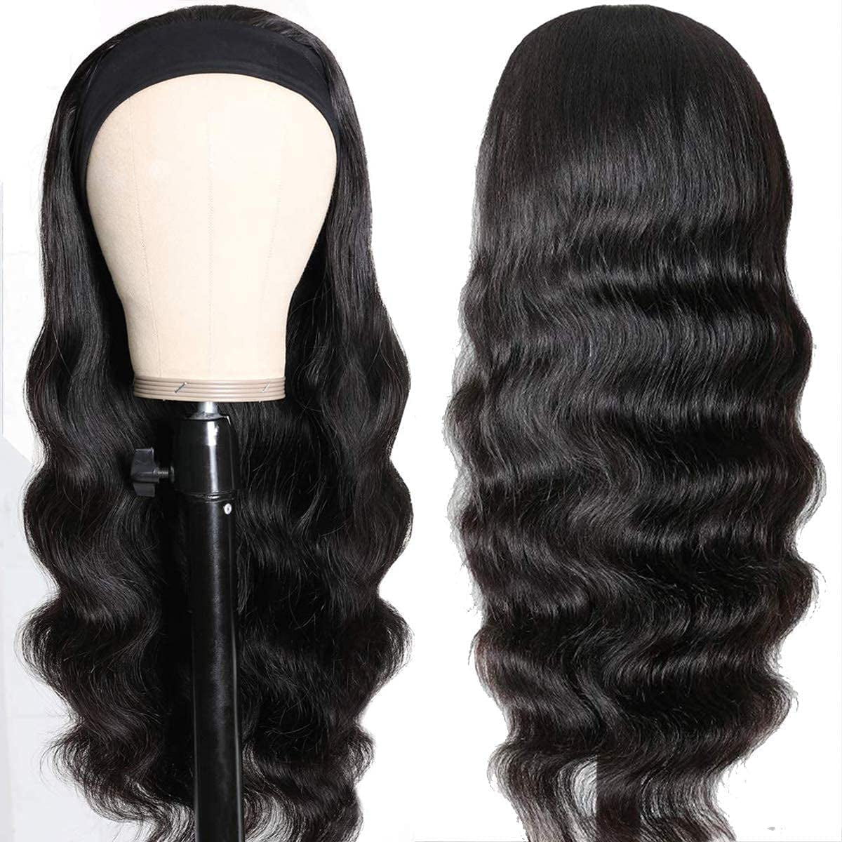 Body Wave Headband Wig Human Hair for Black Women 22 Inch None Lace Front Wig Human Hair Wear and Go Glueless Wigs Machine Made Brazilian Virgin Body Wave Human Hair Wigs Natural Color