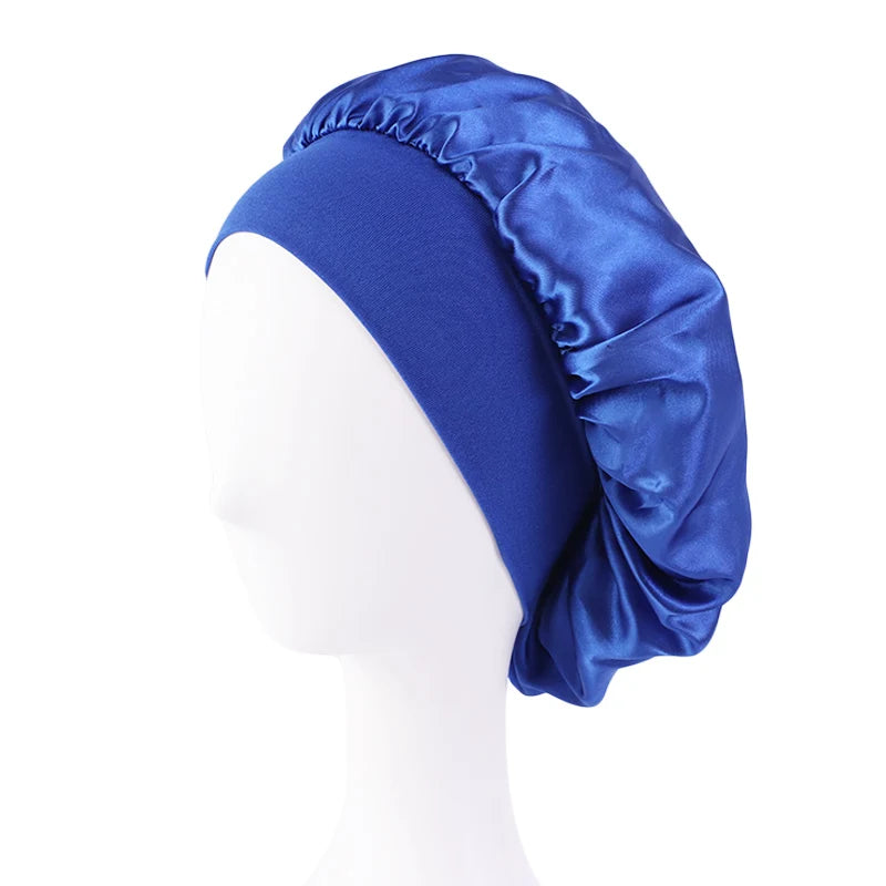 New Women'S Satin Solid Wide-Brimmed Sleeping Hat Unisex Head Wrap Elastic Band Cap Hair Care Bonnet Night Hat Bonnet De Nuit