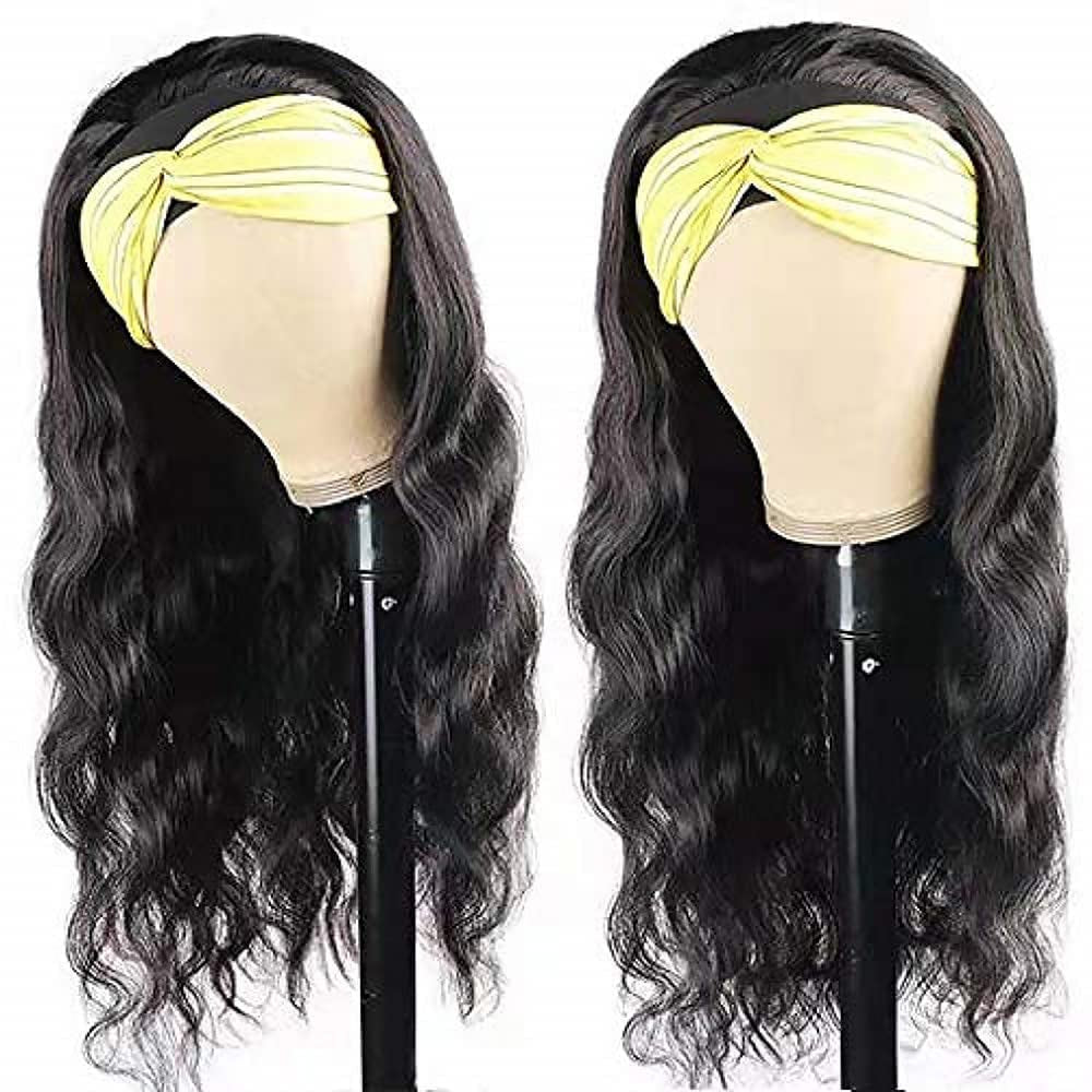 Body Wave Headband Wig Human Hair for Black Women 22 Inch None Lace Front Wig Human Hair Wear and Go Glueless Wigs Machine Made Brazilian Virgin Body Wave Human Hair Wigs Natural Color